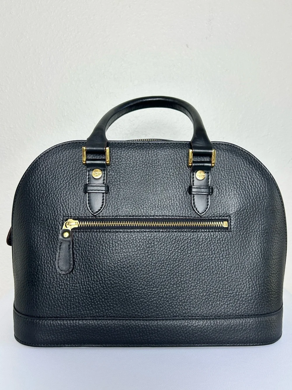 Courrèges Black Leather Dome Satchel Top Handle Bag w/ Strap